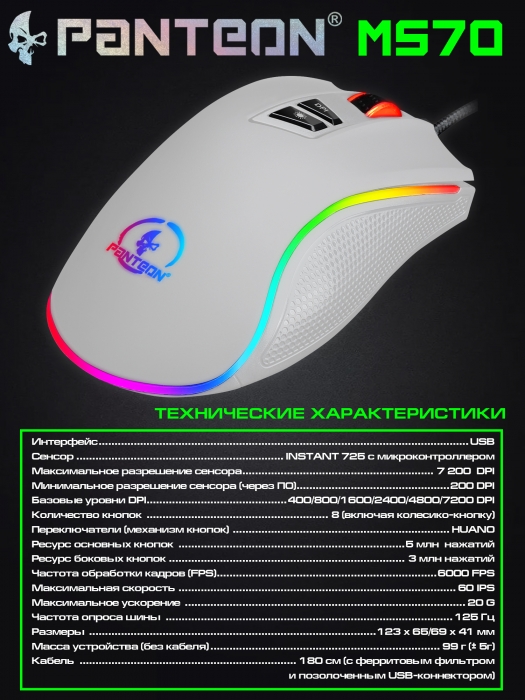 Игровая  программируемая мышь-ТРАНСФОРМЕР со сменным крылом и подсветкой RGB CHROMA LIGHT PANTEON MS7011