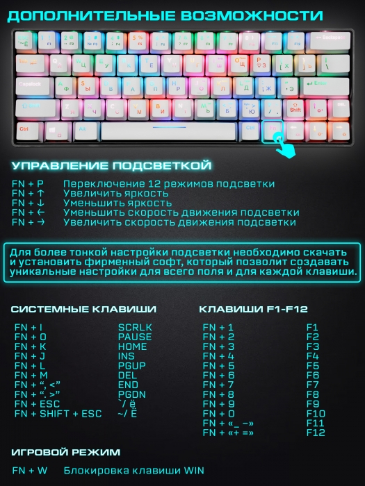 PANTEON T1 И PANTEON T1 PRO Игровая механическая программируемая клавиатура (60%) с LED-подсветкой FULL RGB LIGHT10