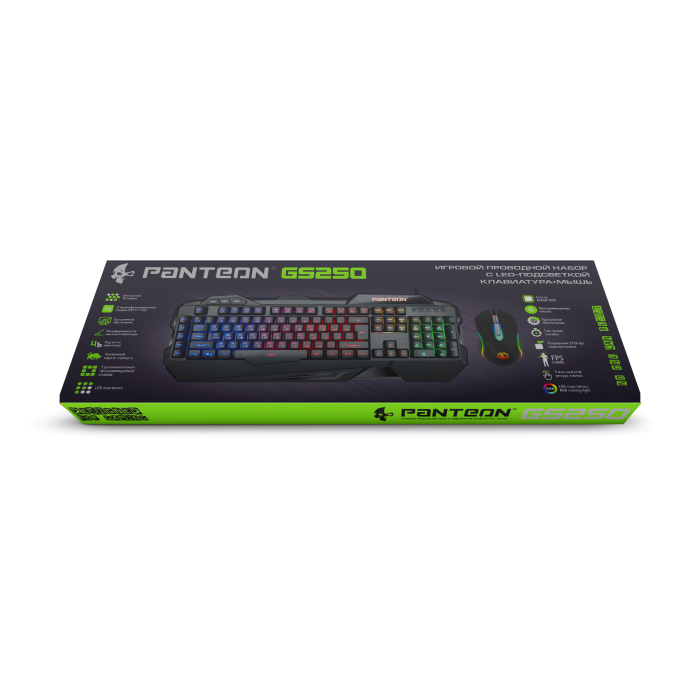 Игровой проводной программируемый  набор с LED-подсветкой клавиатура+мышь PANTEON GS2502
