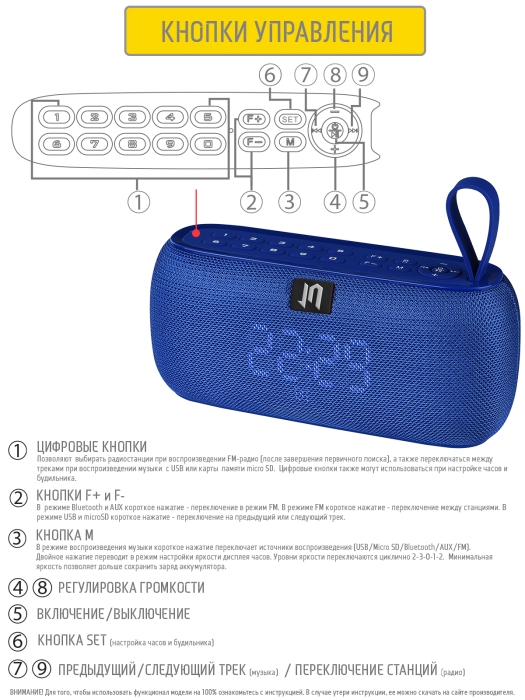 Портативная Bluetooth колонка PBS-90 со встроенными часами и будильником2