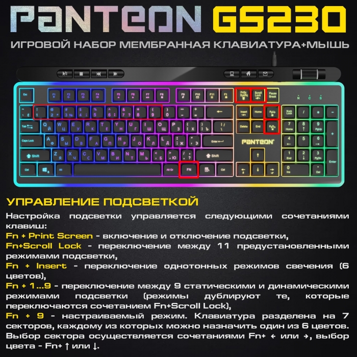 Игровой набор мембранная клавиатура+мышь  PANTEON GS2302