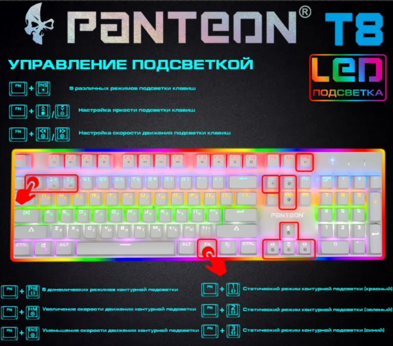 Механическая игровая клавиатура с двухзонной LED-подсветкой PANTEON T82