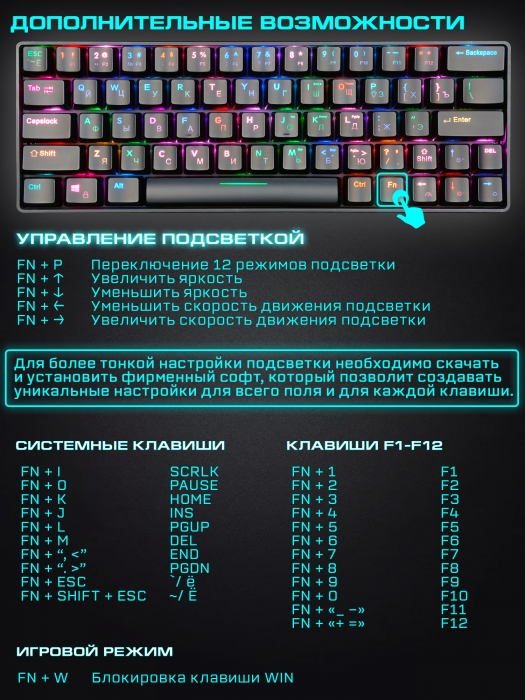 PANTEON T1 И PANTEON T1 PRO Игровая механическая программируемая клавиатура (60%) с LED-подсветкой FULL RGB LIGHT12