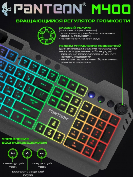 Мембранная игровая клавиатура с зонированной LED-подсветкой RGB LIGHT PANTEON M4015